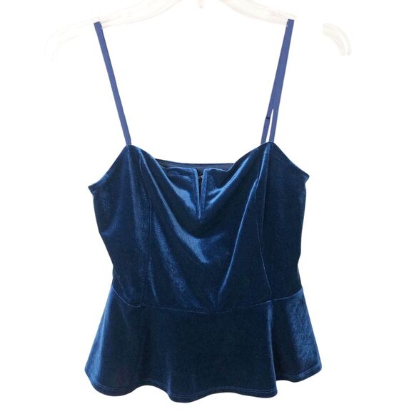 Express NWT Women's Blue Crushed Velvet Peplum Cami Tank Size Small - Picture 1 of 8